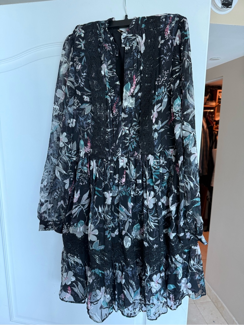 kate spade Black Floral Long-Sleeve Tiered Dress